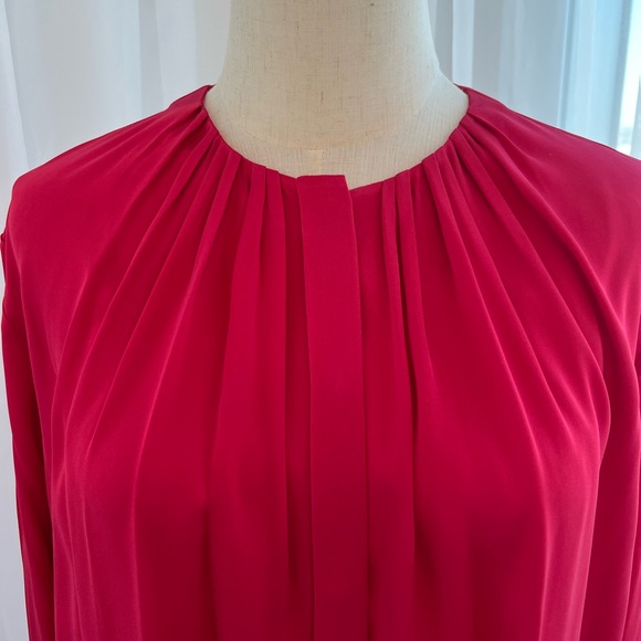 Hugo boss Red/strawberry Long-Sleeve Pleated Front Women's Blouse silk - Picture 5 of 8